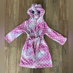 Girls Unicorn Fleece Hooded Robe Warm Fuzzy Bathrobe 4-5 years purple